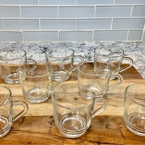 Vintage Clear Glass Punch Cup Set w/ Etched Wheat Motif (8)